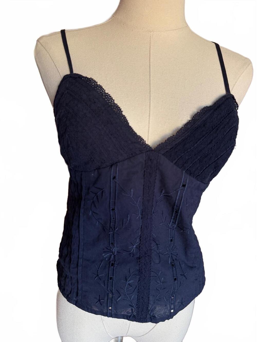 Beverly and Beck Navy Lace and Embroidered Cami Top, Size Small